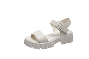 [Free Shipping] New Round-Toe Solid-Color Plus-Size Women’S Shoes With Thick Heels Soft Soles And A Single-Strap Design Featuring Platform Sandals