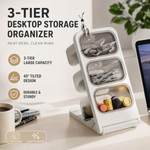 3-Tier Foldable Desktop Storage Organizer Multi Compartment Transparent Window Storage Box Tea Bags Snacks Kitchen