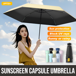 Retractable Handle Sunscreen Capsule Umbrella Womens Sunny Rain Two Use UV Protection Sunscreen Compact Foldable Umbrella Double-stage Double Keel