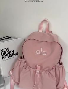 Alo Yoga Backpack Lightweight Waterproof Nylon Bag Large Capacity Multi Compartment Side Drawstring Pocket Women Travel Gym School Daily Outdoor Backpack
