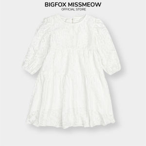 Váy trắng cho bé gái Bigfox Miss Meow size đại mặc dự tiệc sự kiện mùa thu đông tay lỡ 2 lớp cỡ 37911 tuổi 30kg