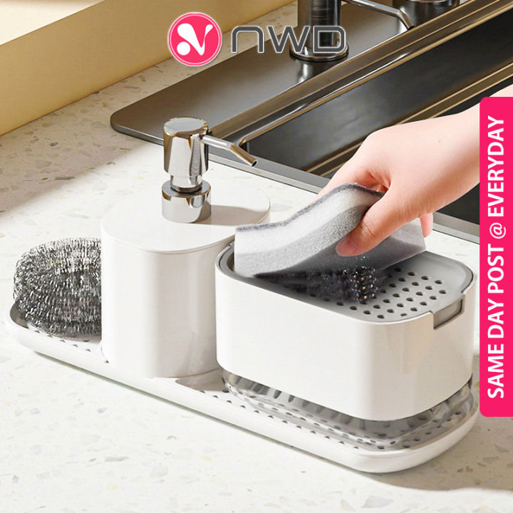Eavida 5-in-1 Kitchen Sink Organizer – Soap Dispenser Set With Sponge Holder, Brush Stand & Dishcloth Rack, Non-Slip Drainage Caddy (Black)