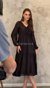 BebeButterfly Long Sleeve Dress Black