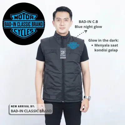 BAD-IN Rompi Pria Motor Cycles Blue Night Glow In The Dark Windbreaker Zipper 2 Kantong Navy Grey Hitam Army Marun Parasut Tebal Anti Angin Lapisan Dakron