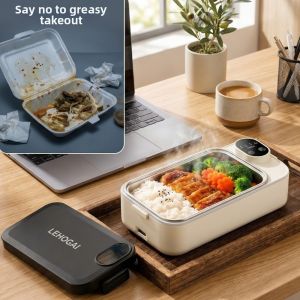 ALENEE Insulation USB Heated Lunch Box 900ml Capacity Leakproof Cordless Heated Lunch Container Food Warmer Thermal Wireless Heating Food Container Office Workers