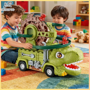 SKISOPGO Electric Rail Car Dinosaur Curved Track Car Puzzle Toys Assembly Triceratops Dinosaur Car Educational Toys For kids