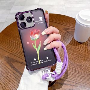 เคส เคสสำหรับ Realme C63 REALME C61 REALME NOTE 60 2024 เคสศัพท์ 4G เคสนิ่มซิลิโคนกันกระแทก ปกใสสี่เหลี่ยมพร้อมสายคล้อง SJSTYDMG01