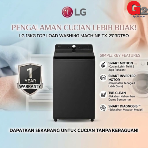 LG 13KG TOP LOAD WASHING MACHINE TX-2313DT5O WITH INTELLIGENT FABRIC CARE