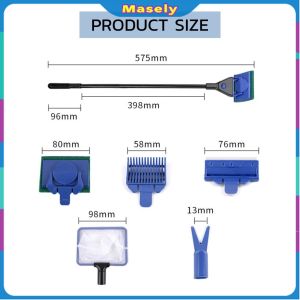 Masely 5 In 1 Fish Tank Cleaning Kit Algae Scraper Fish Net Sponge Plant Fork Gravel Rake