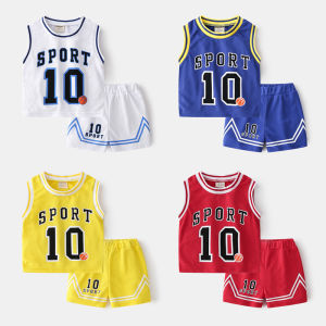 Rolanko 2Pcs Kids Sports Shorts Sets Jerseys Tracksuit Basketball Performance Tank Top + Mesh Shorts Outfit Daily Wear Blue Red