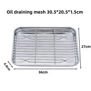 5Pcs (2 IN 1) STAINLESS STEEL MESH TRAY + OVEN TRAY OIL DRAIN - Stainless Steel Strainer with Tray