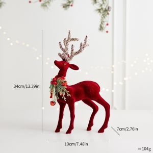 VIVIDI Vỏ bọc nhung Tượng tuần lộc Sừng hươu lấp lánh Đỏ rượu vang Đồ trang trí để bàn Trang trí chuông Tượng trang trí ngày lễ Màn hình hiển thị để bàn