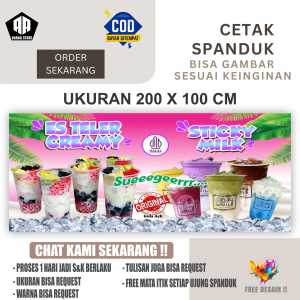 Cetak Spanduk Cetak Banner ES TELER & STICKY MILK Ukuran 200X100 Cm Costom Desain