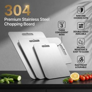 304 Stainless Steel Cutting Board for Kitchen Use Household Chopping Board Kneading Board Dough Cutting Board Food Preparation Board Easy Clean Surface
