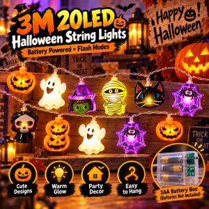 🎃SG Ready Stock 3M 20Pcs Halloween Lights Party LED String Lights Pumpkin Ghost Spider Web Hanging Lamp For Halloween