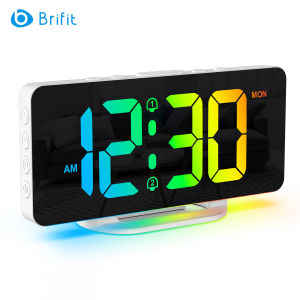 Brifit Colorful Digital Alarm Clock Desktop Clock for Bedroom 7 Inch Digital Clock with 10 Bottom Mood Lights 11 Font Colors 2 Alarm Clocks Snooze Function USB/Type C Charger Adjustable Brightness and Volume Suitable for Kids Teenagers