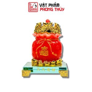 Túi đựng tiền đỏ mệnh hỏa thổ phong thủy cao cấp đế thủy tinh để bàn thần tài cầu tài lộc may mắn-TÔ TÂM QUANG