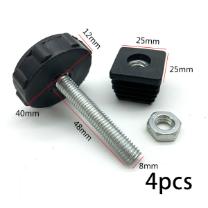 4Pcs Adjustable M8 Foot Plug with Nut Square Plastic Foot Pad