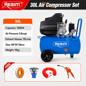 REAIM Industrial Grade 2.5HP 1100W 24L/50L 220V Heavy Duty Air Compressor Portable Pneumatic Power Source for Auto Repair Paint Spraying Garage Workshop Commercial Use