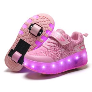 Boys Girls Roller Shoes LED Light Up Skateboarding Shoes Children Roller Skate Casual Sports Shoes USB Charging Kids Sneakers