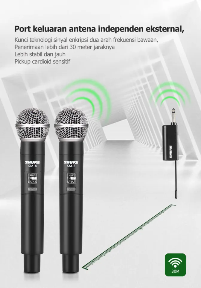 mic wireless shuer original SM 8 vocal suara terbaik Dual handheld