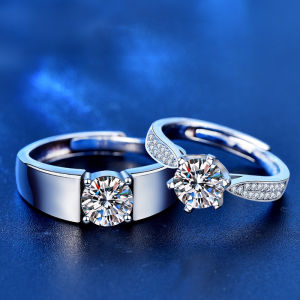 A Pair 1 Carat Moissanite Diamond 925 Sterling Silver Promise Couple Rings Women Men Original Wedding Engagement Ring Valentines Day gift
