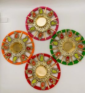 Handmade Diwali Diya Round Tealight Candle Holder For Diwali Gift | Pooja Decor | Festive Decor Colorful Diwali Decoration - Pack of 1 Pc(Size - 14cm)