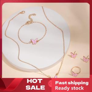 🚚【Local Express Delivery】🚚 5PCS Fashion Butterfly Pendants Necklace Earrings Ring Bracelet Sets For Women Jewelry Set Bridal Wedding Jewelry Gift