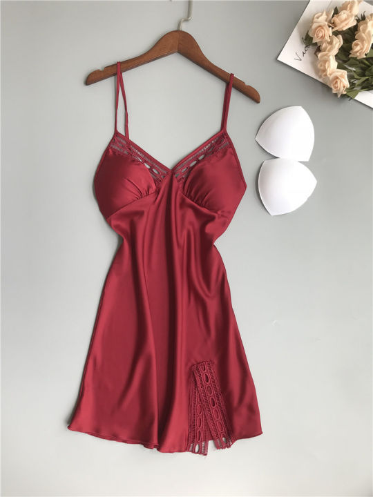 Váy ngủ lụa 2 dây sexy cao cấp mùa hè VINGO đầm mặc nhà xẻ đùi gợi cảm  quyến rũ màu đỏ vàng xanh N223 VNGO - Đầm ngủ | ThờiTrangNữ.vn