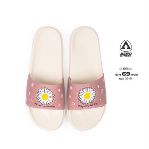 Aerostreet 36-41 Flower Natural Pink - Sandal Sendal Selop Slip On Casual Pria Wanita BABAA