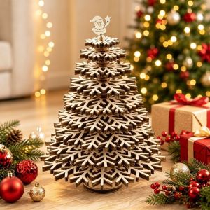 GTRBFDS DIY Christmas Tree Christmas Tree Ornament Snowflake Layered Wood Wooden Tabletop Decoration Fashion 3D Stereo Structure Santa Claus Tree Topper Snowflake Christmas Decor