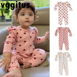 New Spring Autumn Baby Girl Heart Print Romper with Ruffle Long Sleeves Love Heart Zipper Cute One-Piece Newborn Jumpsuit A51272026