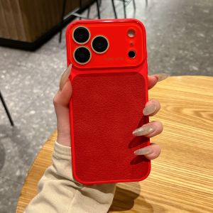 Luxury Crystal Lens Protect Leather Phone Case For iPhone 17 16 15 14 Pro Max 17Pro Large Window Shockproof Matte Full Cover