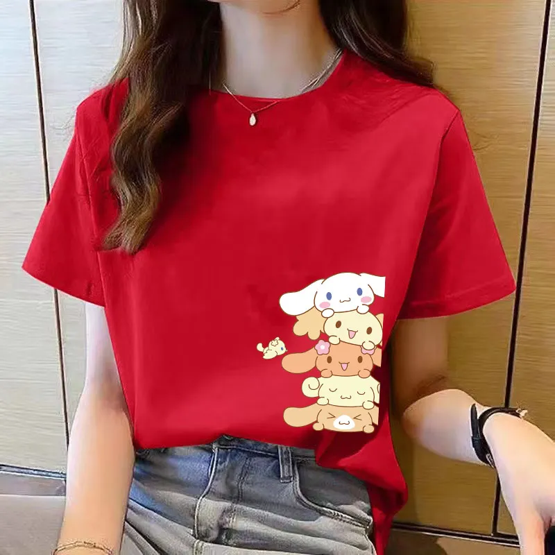 top for woman short sleeve summer new red printed round neck t