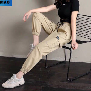 Womens summer new loose and versatile trendy casual sports black high waisted ankle tied work pants