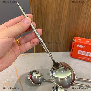 [COD] Home Fashion Stainless Steel Round Spoon Fork Net Red Golden Dinner Long Handle Stirring Dessert Spoons For Kitchen Accessories Gadgets