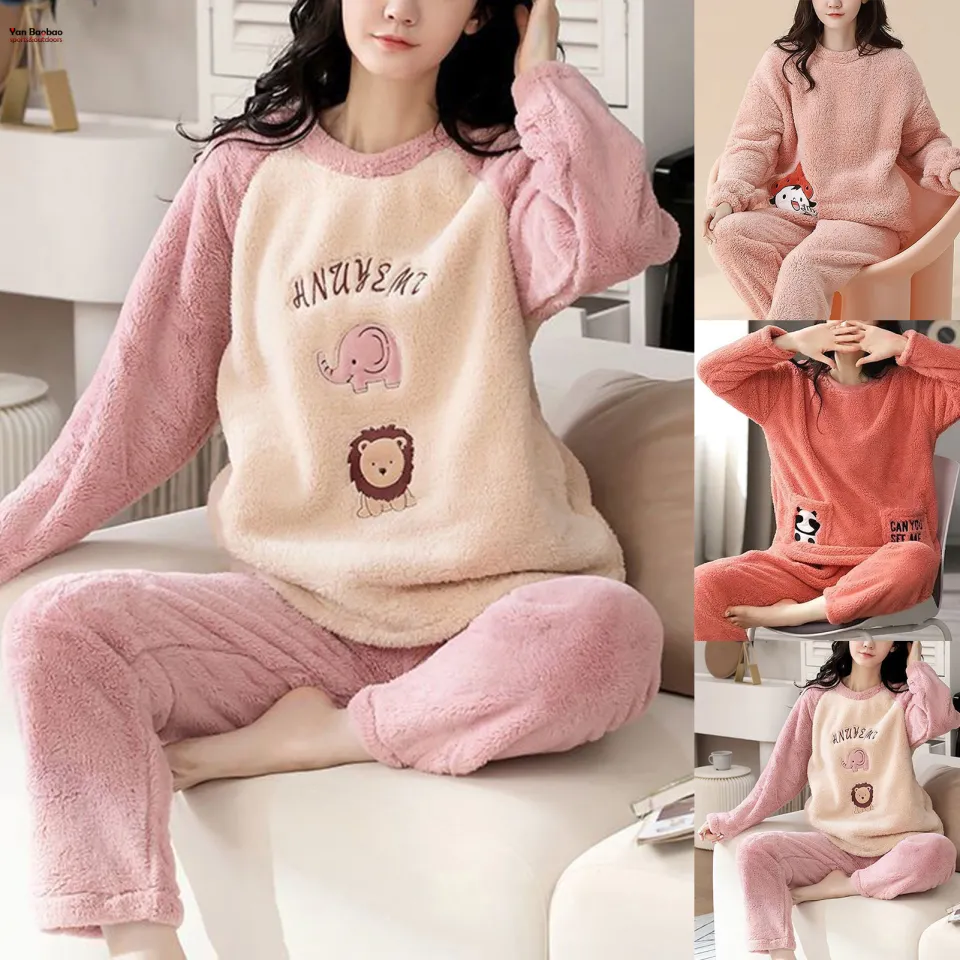 Bộ đồ ngủ nữ bông dài tay quần áo ngủ mặc nhà mùa đông kiểu dáng Hàn Quốc  dễ thương - Đồ bộ, pijama nữ mặc nhà | ThờiTrangNữ.vn