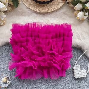 Áo ba lỗ xếp nếp vải lưới cho đi biển mùa hè Áo ba lỗ có dây kéo bằng vải voan mỏng cổ tích áo ba lỗ hở lưng quây ngọt no nóng bỏng