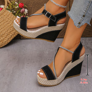 [Free Shipping] Plus-Size Platform Wedge Sandals 2026 Summer New Collection Fashionable Buckle And Rhinestone Strap Sandals For Women In Stock