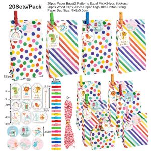 UMI 20pcs Set Pack Cute Cartoon Dinosaur Rainbow Dot Kids Children Happy Birthday Party Thank You Gift Wrapping Paper Bag