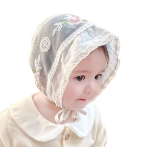 Girls Christening Lace Hat Baby Girls Bonnet Sun Cap Breathable Summer Hat Vintage Princess-Headdress Little Girl Beanie