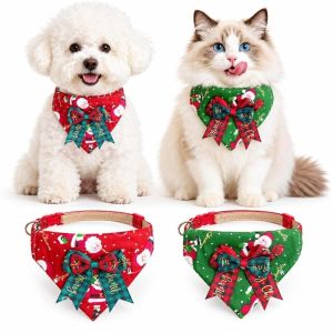 MAYIT Nơ cài áo Khăn quàng cổ cho thú cưng Cổ áo có thể điều chỉnh Vải cotton Vòng cổ thú cưng Giáng sinh Phụ kiện D-Ring Yếm thú cưng ngày lễ Các buổi tiệc Giáng sinh.