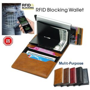 Men Money Bag Mini Purse Male Vintage Automatical Aluminium Rfid Card Holder Wallet Small Smart Wallet