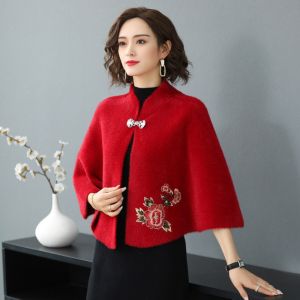 UNIITY Autumn Winter Embroidered Shawl Thicken Imitation Mink Fur Short Sweater Shawl Womens Fashion Elegant Velvet Coat Wedding Party Evening Dresses