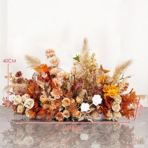Brown Leaves Natural Dried Pampa Wedding Floor Floral Arrangement Arch Decor Hanging Flower Row Centerpieces Ball Window Display