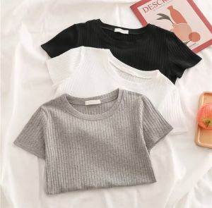 ALEYA | Sierra Top Basic Crop Top Premium RIB Knit Baju Kaos Crop Tee