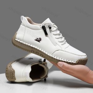 Women Sports Shoes 2026 New Outdoor Hiking Flat Bottomed Comfortable Casual Driving Shoes Soft Sole Zipper Fashion Leather Shoes2026