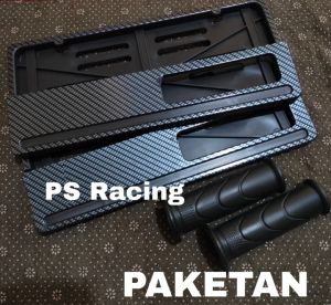 PAKETAN DUDUKAN PLAT NOMOR MOTOR KARBON + HAND GRIP STANDAR HONDA UNIVERSAL BISA SEMUA MOTOR