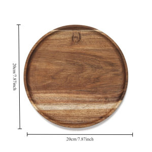 20/25cm Acacia Wood Round Wooden Dinner Tray Easy To Clean Pizza Salad Tray Fruit Dessert Tray Snack Tray Stackable Reusable