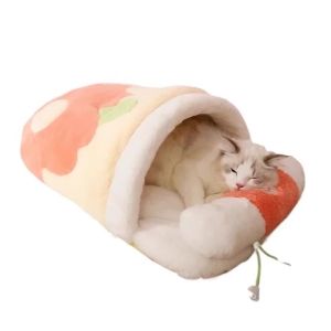 Cornerr Japanese Sakura Warm Cat Bed Cat Sleeping Bag Deep Sleep Winter Dog House Cats Nest Cushion With Pillow RemovableProducts 5Y6Z3
